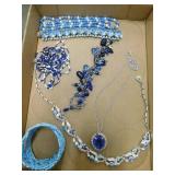 Blue necklaces and bracelets