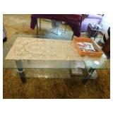 4' glass top coffee table, 2 tiered, second tier 4' glass top coffee table, 2 tiered, second tier