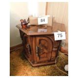 Wooden hexagon end table, 24'W x 20'H, one door Wooden hexagon end table, 24'W x 20'H, one door