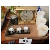 Bulova clock, runs - 4 battery operated candles -