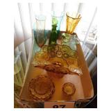 Amber Moon & Stars banana dish and 2 ashtrays -