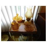 Amber glass Daisy & Button finger lamp - hobnail Amber glass Daisy & Button finger lamp - hobnail