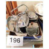 Flat full of chrome items: 2 butter dishes -