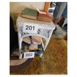 12' square wicker stand, 21' tall, with shelf on 12' square wicker stand, 21' tall, with shelf on