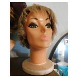 Mannequin head with wig, 12" tall