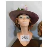 Mannequin head with wig and hat, 18" tall