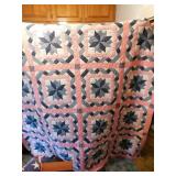 Pink, gray, white quilt, great shape, 76 x 78