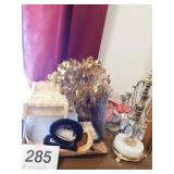 Mixed lot: ornate candelabra on stone base -