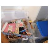 Three totes, 2 with lids - wrapping paper and Three totes, 2 with lids - wrapping paper and
