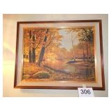 22x28 oil painting of wooded scene, matted &