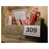 Pencil, pen and note caddy with drawer in bottom Pencil, pen and note caddy with drawer in bottom