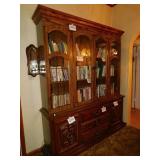 Oak? china cabinet with 4 glass doors on top, 2