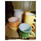 Fire King: 4 coffee cups - 9 small eared bowls -