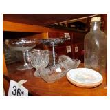 Glassware: relish trays - bowls - creamer -