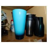 Large lot of travel mugs and tumblers - etc.