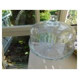 Heavy glass lidded cake plate on pedestal, 11" D