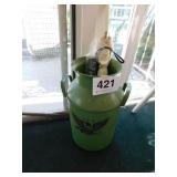 Green painted milk can with eagle emblem - 2 Green painted milk can with eagle emblem - 2