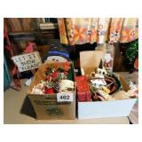 2 boxes of Christmas items: church - small