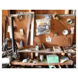 Peg board items and 2 shelves of misc. tools Peg board items and 2 shelves of misc. tools