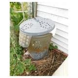 Vintage metal garbage can w/ventilation holes