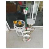 2 plant/pot holder stands: one wicker, one with 2 plant/pot holder stands: one wicker, one with