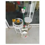 2 plant/pot holder stands: one wicker, one with