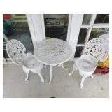 White 3 piece metal patio set: 2 chairs, table