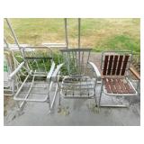 3 aluminum frame patio chairs, one w/wooden slats, 3 aluminum frame patio chairs, one w/wooden slats,
