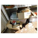 Below shelf contents including: 2 totes and lids - Below shelf contents including: 2 totes and lids -