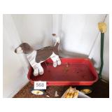 Red wagon (no label), seems solid - dog yard art Red wagon (no label), seems solid - dog yard art