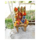 Wooden harvest chair decor - 2 lanterns