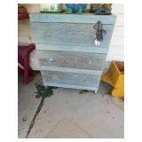 Outdoor blue 3 drawer dresser, 23.5x12.5x30