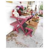 Red picnic table with 2 benches, 72wx24dx30h