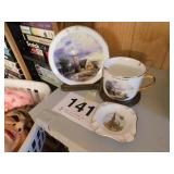 Cup and plate in wooden holder, 'Fill your cup Cup and plate in wooden holder, 'Fill your cup