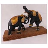 Wooden Indian fighting elephants figurine,
