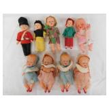 9 vintage hard plastic sleep eye baby dolls, 5"