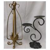 2 metal decorative candle holders, tallest is 16"
