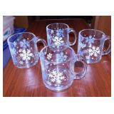 4 Libbey snowflake glass mugs