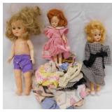 3 vintage hard plastic sleep eye dolls & handmade