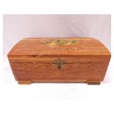 Carved wood dresser box w/ mirror in lid, 10.75"