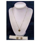 14K yellow gold topaz & diamond pendant & earrings