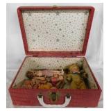 Vintage toy doll case & hard plastic dolls, arms