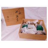 Mid Century Japanese Kutani iris flower sake set
