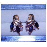 14K yellow gold earrings w/ diamonds & sapphires