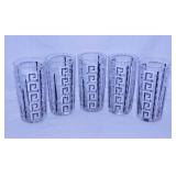 5 Mid Century Libbey Greek Key glass tumblers,