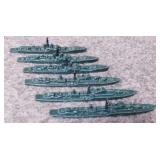 6 Tri-Ang Minic lead toy military war ships -
