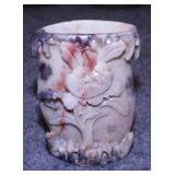 2 vintage Asian carved soapstone vases, largest