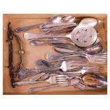 25 silverplate forks, spoons, knives, serving
