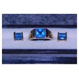 14K blue topaz ring & matching earrings,