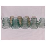 9 glass insulators: 5 Armstrong - 4 Hemingray -